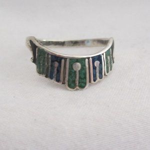 Vintage Mexico Silver ED Turquoise Inlay Ring